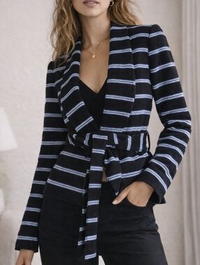 The Limited Navy Blue Striped Tie-Front Blazer | Size Small